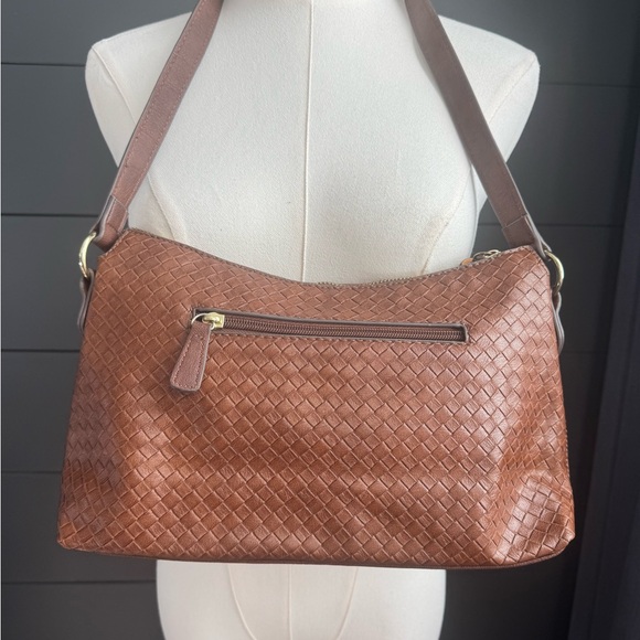 Liz Claiborne Tan Brown Faux Leather Woven Shoulder Bag Tassle - Picture 3 of 8